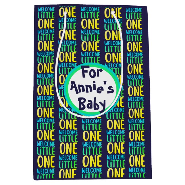 Farbenfrohe "Welcome Little One" Babydusche Mittlere Geschenktüte (Vorderseite)
