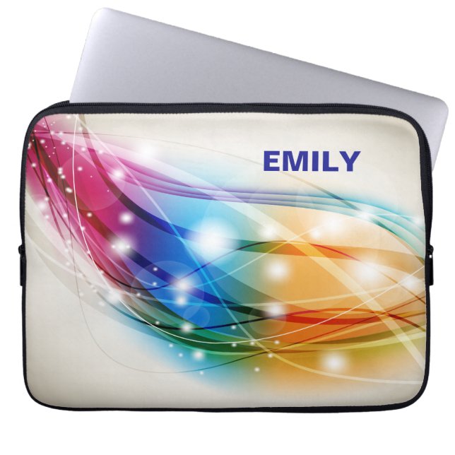 Farbenfrohe Wellen Beige Hintergrund Monogramm Laptopschutzhülle (Vorderseite)