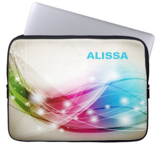 Farbenfrohe Wellen Beiger Hintergrund Monogramm Laptopschutzhülle