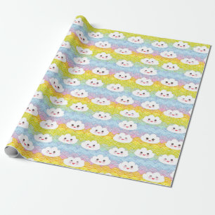 Farbenfrohe Wellen Emoji Kawaii Wolken Muster Geschenkpapier