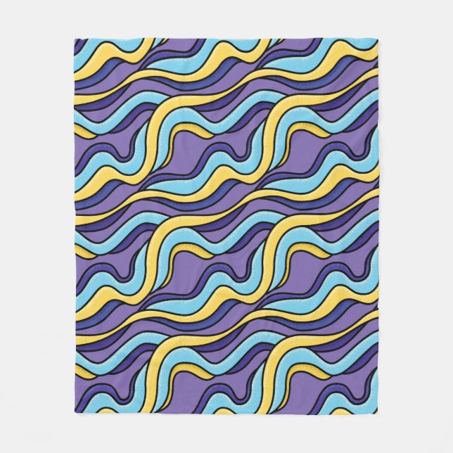 Farbenfrohe Wellenmuster Funky Retro Modernes Abst Fleecedecke (Vorderseite)