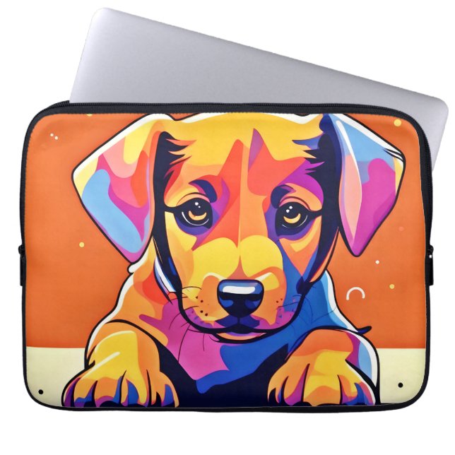 Farbenfrohe Welpenkunst Laptopschutzhülle (Vorderseite)