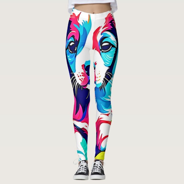 Farbenfrohe Welpenkunst Leggings (Vorderseite)
