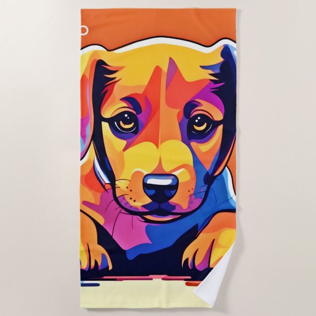 Farbenfrohe Welpenkunst Strandtuch (Vorderseite)