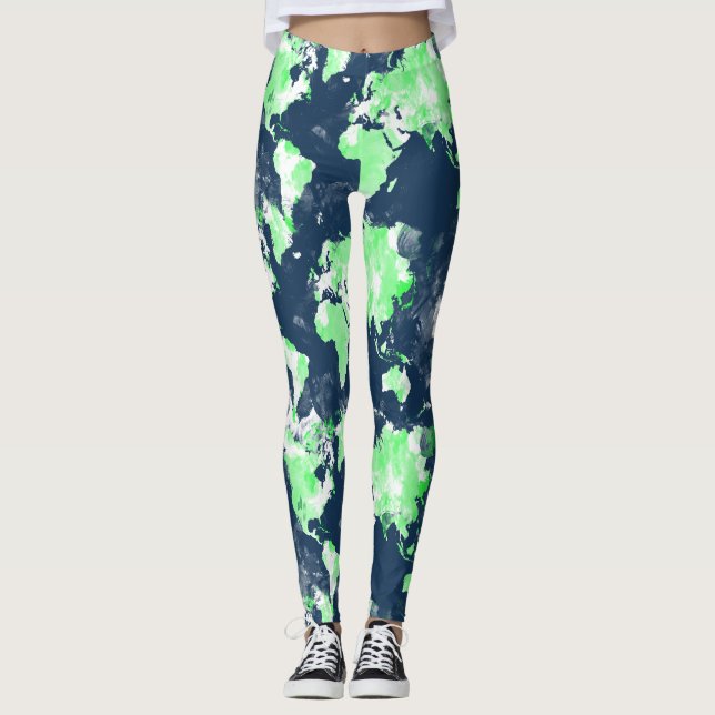 Farbenfrohe Weltkarte Leggings (Vorderseite)