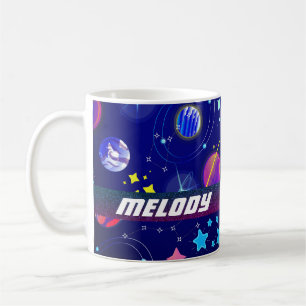 farbenfrohe Weltraumplaneten, Galaxiensterne blau Kaffeetasse