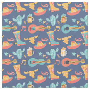 Farbenfrohe Western-Bilder auf blauem Blau Stoff