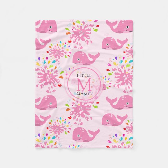 Farbenfrohe Whale-Monogramm-Muster Fleecedecke (Vorderseite)