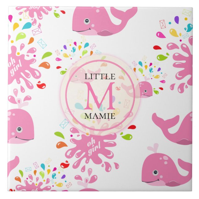 Farbenfrohe Whale-Monogramm-Muster Fliese (Vorderseite)