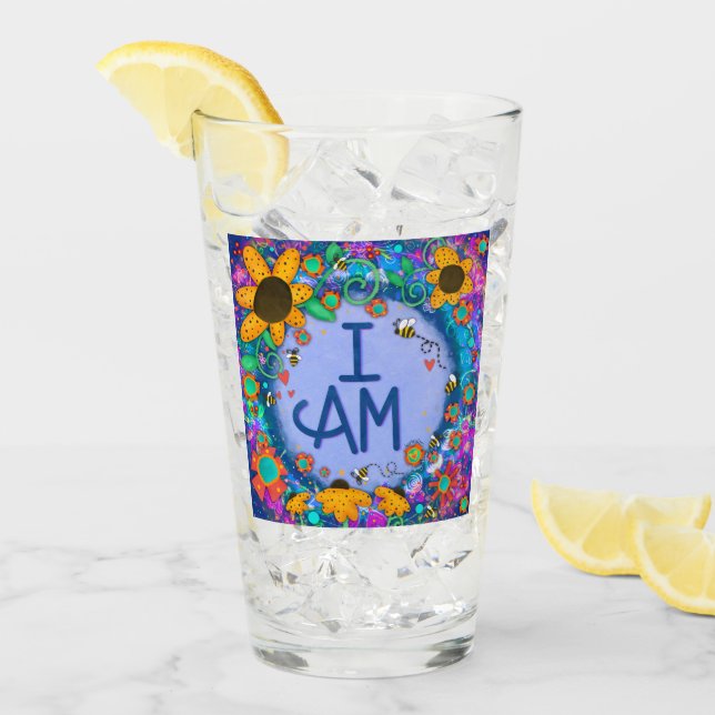 Farbenfrohe Whimsical Daisy Floral I Inspiriere Glas (Vorderseite Ice)