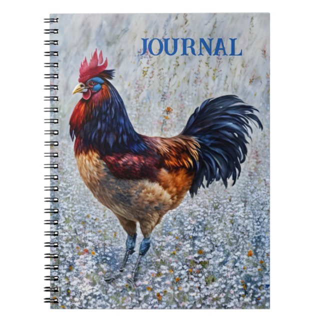 Farbenfrohe Whimsical Rooster Farm Art Journal Notizblock (Vorderseite)