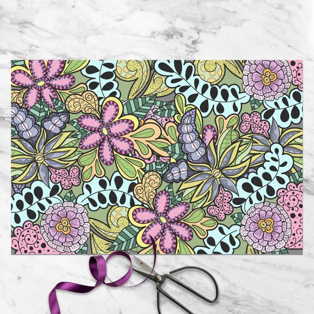 Farbenfrohe Whimsikale Blume und Blätter botanisch Seidenpapier (Von Creator hochgeladen)