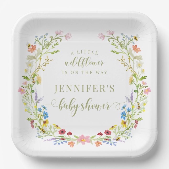 Farbenfrohe Wiese Kleine Wildblume Kindermädchendu Pappteller (Vorderseite)
