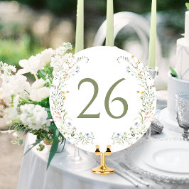 Farbenfrohe Wiesen-Wildblume-Kranz-Tischnummer Einladung