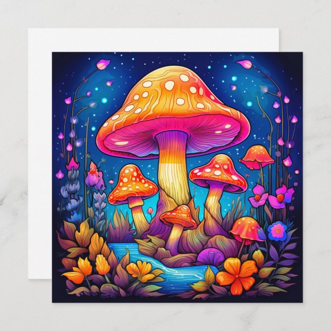 Farbenfrohe Wild Mushrooms Illustration Karte (Vorne/Hinten)