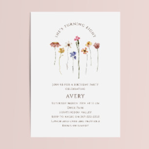 Farbenfrohe Wildblume Achte Geburtstagsparty Einladung