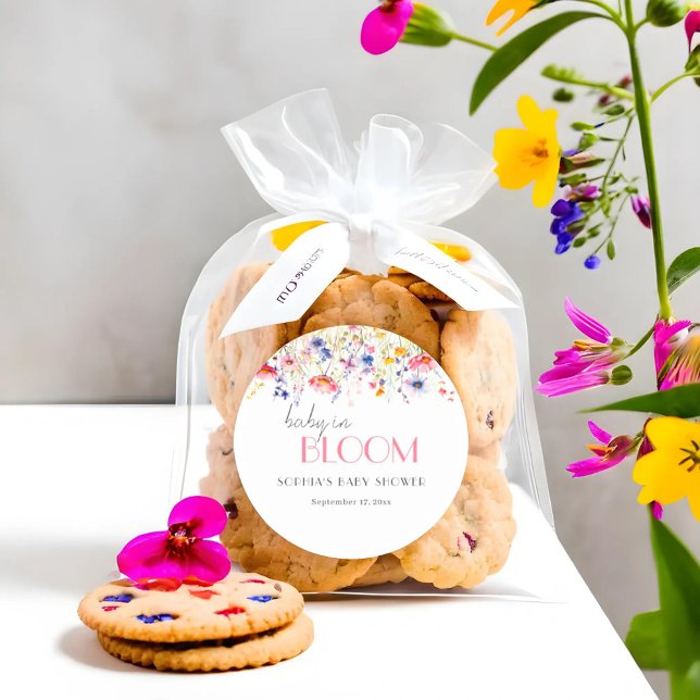 Farbenfrohe Wildblume Baby in Bloom Baby Dusche Runder Aufkleber (Von Creator hochgeladen)