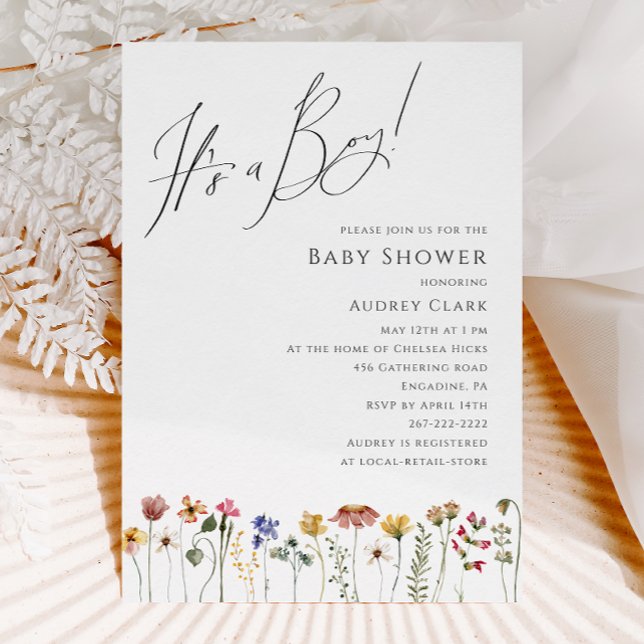 Farbenfrohe Wildblume Babydusche Es ist ein Junge Einladung (Von Creator hochgeladen)