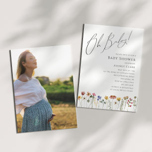 Farbenfrohe Wildblume Babydusche Oh Baby! Foto Einladung