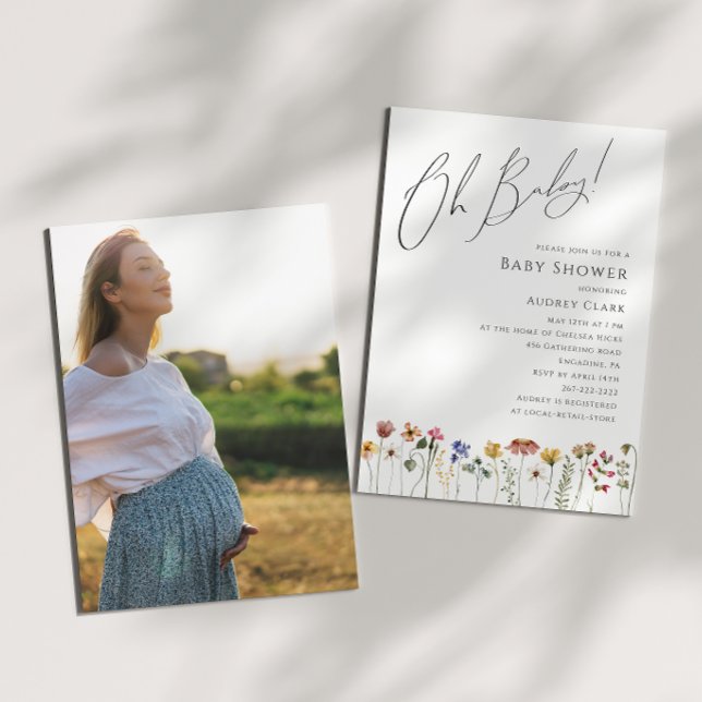 Farbenfrohe Wildblume Babydusche Oh Baby! Foto Einladung (Von Creator hochgeladen)