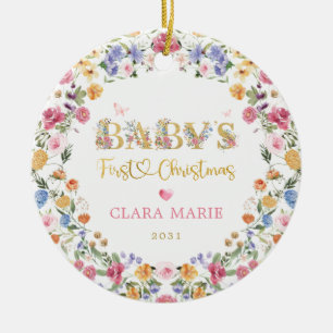 Farbenfrohe Wildblume Baby's First 1. Weihnachten Keramik Ornament