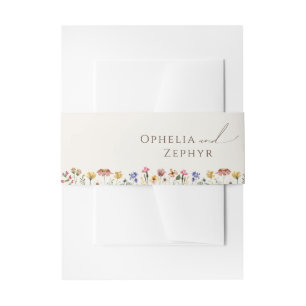 Farbenfrohe Wildblume   Beige Einladung Bauchband Einladungsbanderole