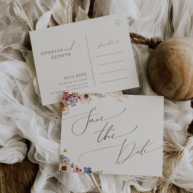 Farbenfrohe Wildblume | Beige Garden Save the Date Einladungspostkarte (Von Creator hochgeladen)