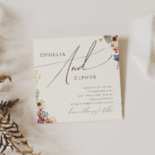 Farbenfrohe Wildblume Beige Garden Square Weddin Einladung