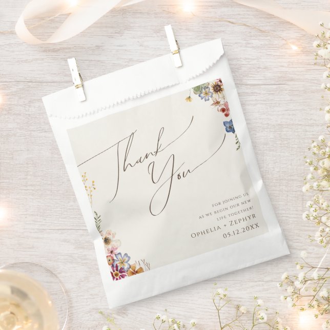 Farbenfrohe Wildblume | Beige Garden Vielen Dank Geschenktütchen (Ausgeschnitten)