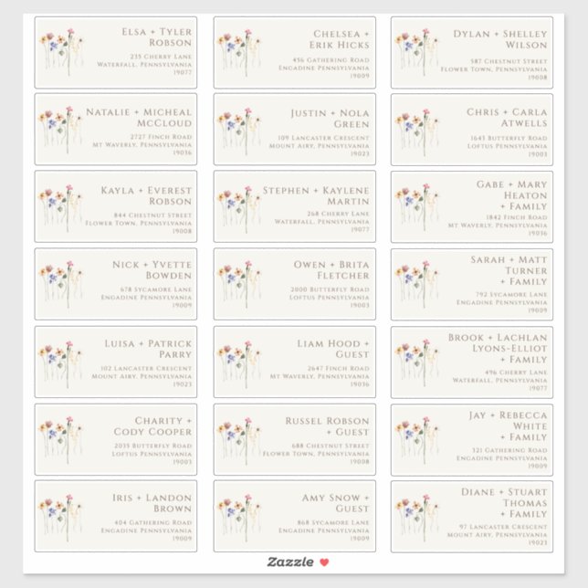 Farbenfrohe Wildblume | Beige Guest Address Labels (Blatt)