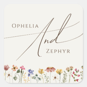 Farbenfrohe Wildblume Beige Hochzeiten Umschlag Quadratischer Aufkleber