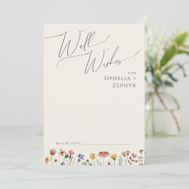Farbenfrohe Wildblume Beige Hochzeitkarte Hinweiskarte (Stehend Vorderseite)