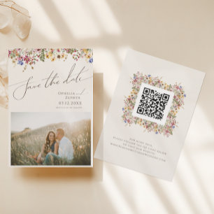 Farbenfrohe Wildblume   Beige Meadow Foto QR-Code Save The Date