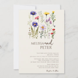 Farbenfrohe Wildblume Beige Monogram Foto Hochzeit Einladung