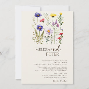 Farbenfrohe Wildblume Beige Monogram Foto Hochzeit Einladung
