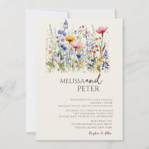 Farbenfrohe Wildblume Beige Monogram Foto Hochzeit Einladung