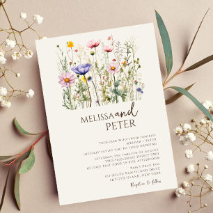 Farbenfrohe Wildblume Beige Monogram Foto Hochzeit Einladung