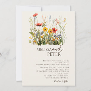 Farbenfrohe Wildblume Beige Monogram Foto Hochzeit Einladung