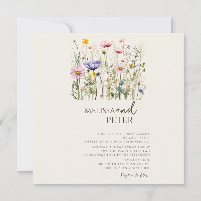 Farbenfrohe Wildblume Beige Monogram Foto Hochzeit Save The Date (Vorderseite)