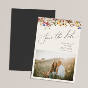Farbenfrohe Wildblume   Beige Save the Date Magneteinladung