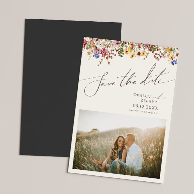 Farbenfrohe Wildblume | Beige Save the Date Magneteinladung (Von Creator hochgeladen)