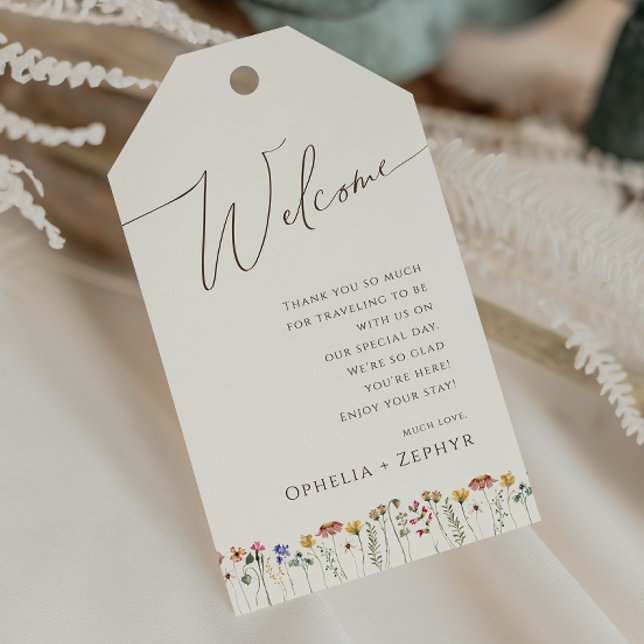 Farbenfrohe Wildblume | Beige Wedding Welcome Geschenkanhänger (Von Creator hochgeladen)
