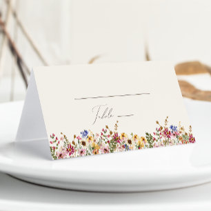 Farbenfrohe Wildblume   Beige Wiese eingeklappt Platzkarte