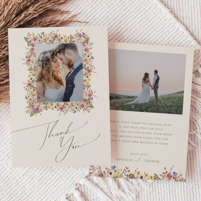 Farbenfrohe Wildblume | Beige Wiese Flat Foto Dankeskarte (Von Creator hochgeladen)