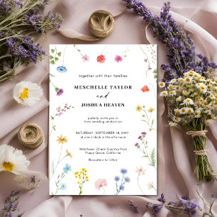Farbenfrohe Wildblume Boho Monogram Foto Hochzeit Einladung