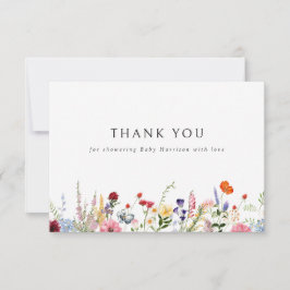 Farbenfrohe Wildblume Border Baby Dusche Dankeskarte