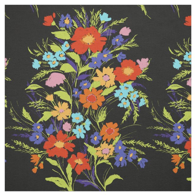 Farbenfrohe Wildblume Bouquet auf Schwarz Stoff (Muster)