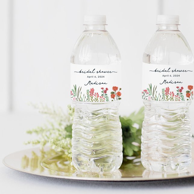 Farbenfrohe Wildblume Brautdusche Einladung Wasserflaschenetikett (Colorful Wildflower Bridal Shower Invitation Water Bottle Label)