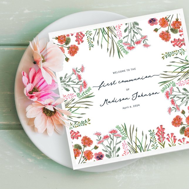 Farbenfrohe Wildblume Erste Heilige Kommune Serviette (Colorful Wildflower First Holy Communion Napkins)