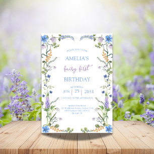Farbenfrohe Wildblume Fairy First Birthday Party Einladung